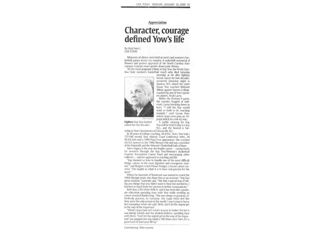 Character, courage defined Yow's life